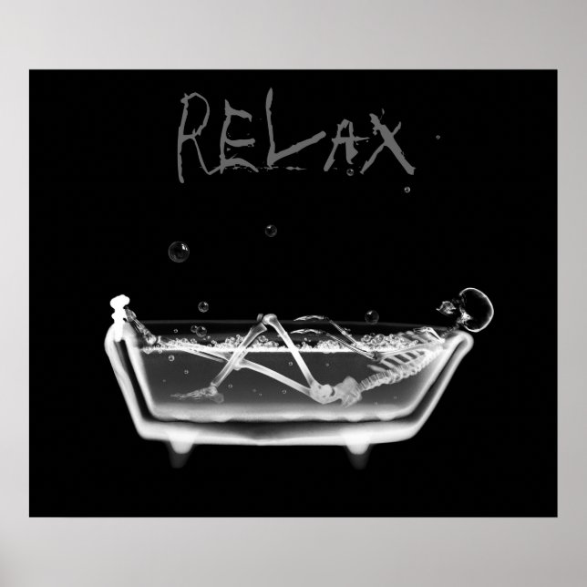 Affiches Poster- B&W Relax X-Ray Skeleton Temps de bain (Devant)