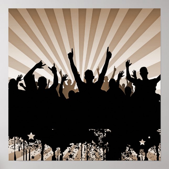 Affiches POSTER/IMPRIMER Foule de la Fête de Grunge Silhoue (Devant)