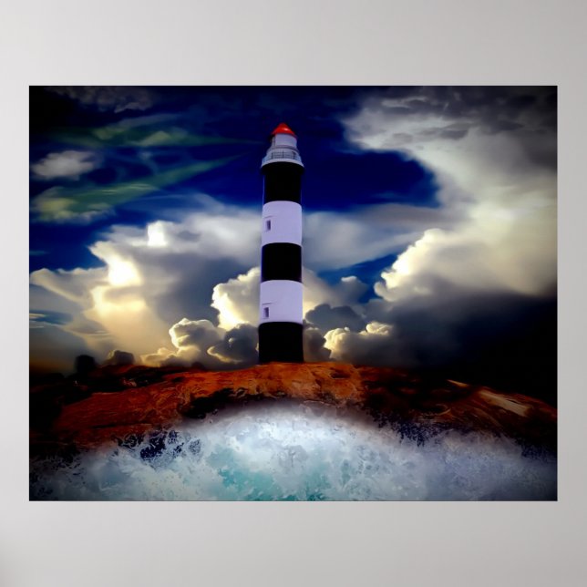 Affiches Poster/Phare avec Vagues (Devant)