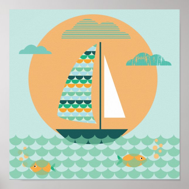 Affiches Poster, Segelboot, Kinderzimmer, Bild, Druck (Devant)