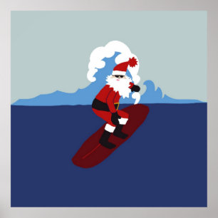 Affiches Poster- Surfing Père Noël!