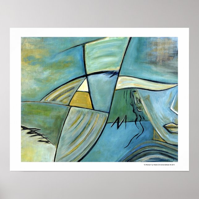 Affiches Postres Portrait Femmes Figure Bleu Art Abstrait (Devant)