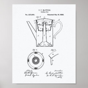 Affiches Pot de café 1880 Brevet Art Livre blanc