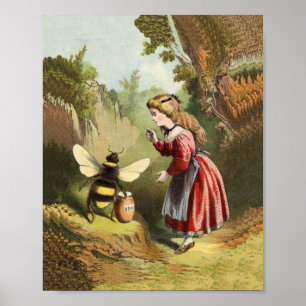 Affiches Pot de miel de petite fille abeille vintage