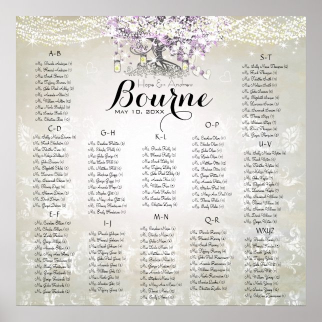 Affiches Pot Mason Jar Lavande Cœur Feuille Arbre Mariage (Devant)