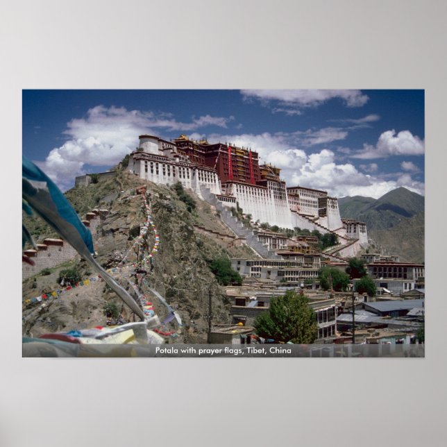 Affiches Potala avec drapeaux de prière, Tibet, Chine (Devant)