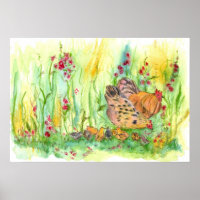 Poulet Aquarelle Peinture Hen Rooster Art