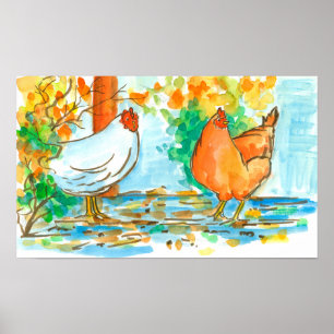 Affiches Poulets amis poules oiseaux ferme animal