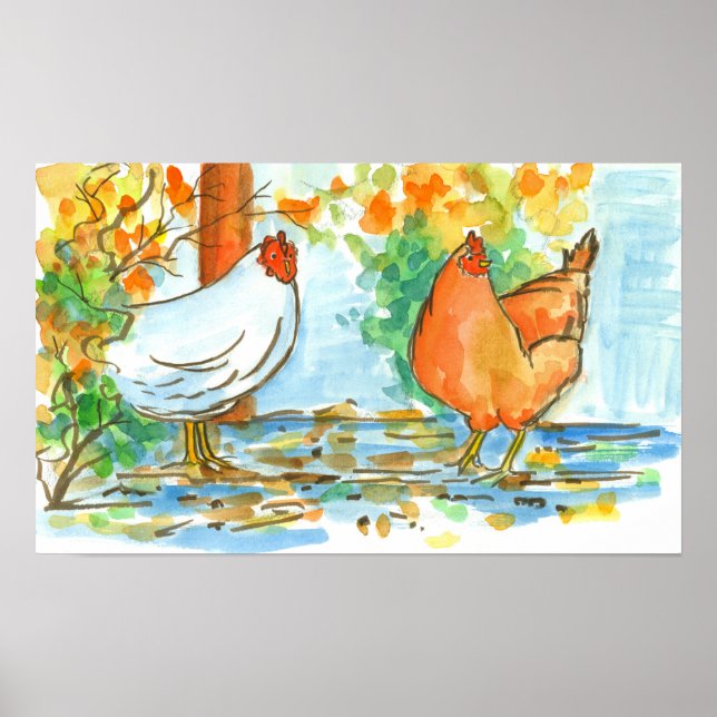 Affiches Poulets amis poules oiseaux ferme animal (Devant)