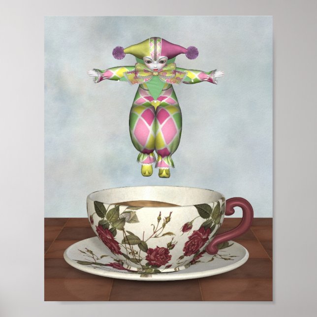 Affiches Poupée clown Pierrot Jumer dans une tasse de thé (Devant)