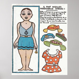 Affiches Poupée de papier, Plage de femme, France