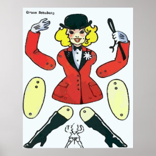 Affiches Poupée en papier, femme cavalière équestre