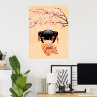 Poupée Ume Kokeshi - Japonaise Pêche Geisha Girl