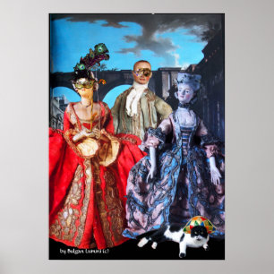 AFFICHES POUPÉES ITALIENNES ANTIQUES FÊTE EN COSTUMES DE MA