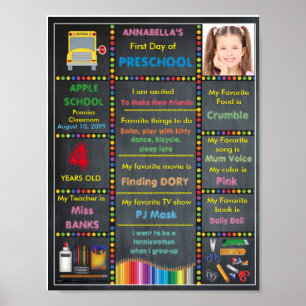 Affiches Premier jour de l'école maternelle, panneau de tab