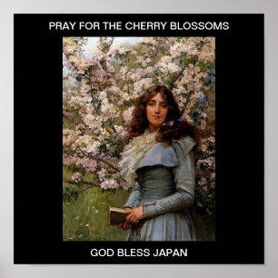 AFFICHES PRIEZ POUR LE CHERRY BLOSSOMS DIEU BÉNISSE LE JAPO