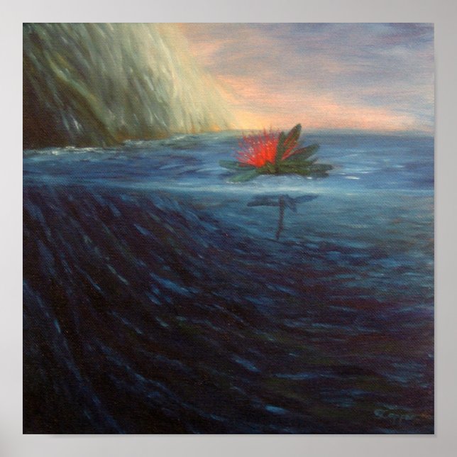 Affiches Print: Pohutukawa Red Flower in the blue Sea (Devant)