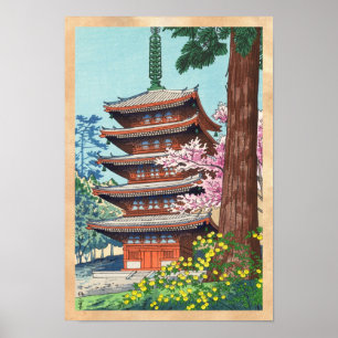 Affiches Printemps au temple Kurama Asano Takeji shin hanga