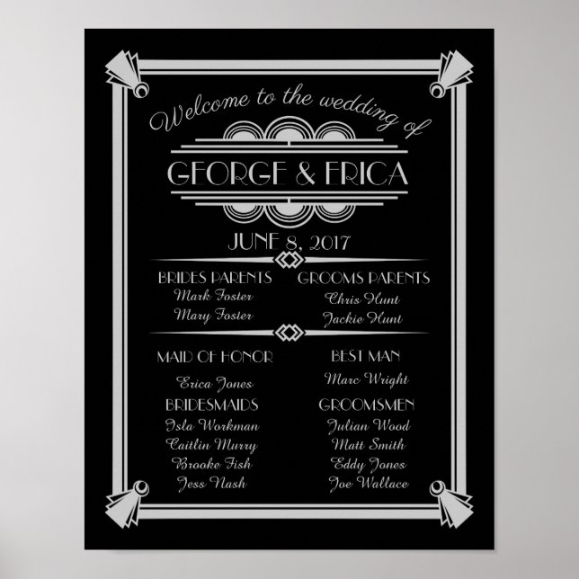 Affiches Programme de mariage Art déco, mariage argent (Devant)