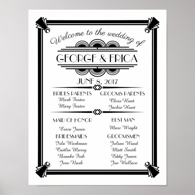 Affiches Programme de mariage Art déco, mariage argent (Devant)