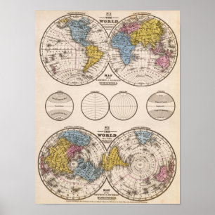 Affiches Projection équatoriale du monde et projection