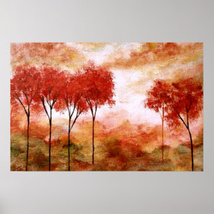 Affiches Promesse brûlante, Paysage Abstrait Arbres rouges