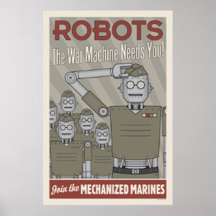 Affiches Propagande vintage de militaires de robot de style
