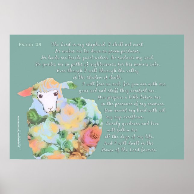 Affiches Psaume 23, mouton sur arrière - plan vert (Devant)