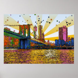 Affiches Psychedelic New York : Brooklyn Bridge, WTC #1