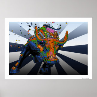 Affiches Psychedelic NYC : Charging Bull of Wall Street