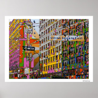 Affiches Psychedélique NYC : Union Carré Building, St Sign 