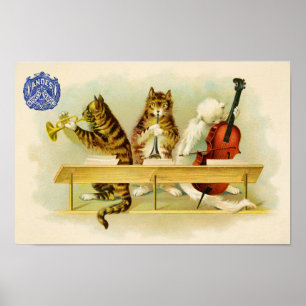 Affiches Publicité de la bande de musiciens de chats vintag