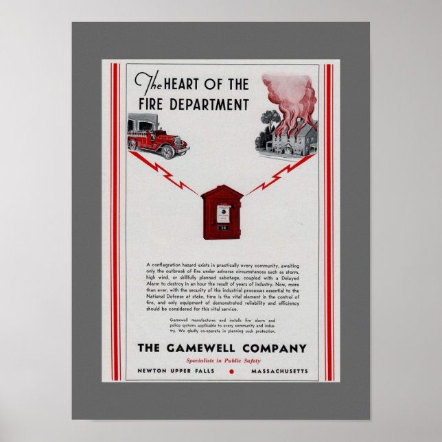 Affiches Publicité de la boîte à feu Gamewell 1940 (Devant)