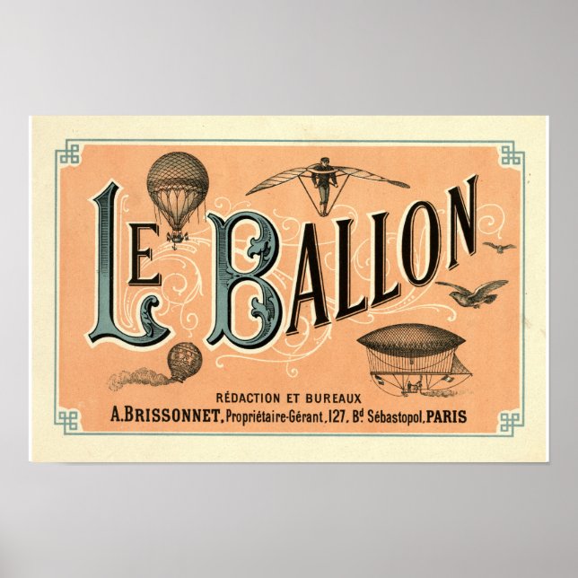 Affiches Publicité du journal aéronautique Le Ballon 1883 (Devant)