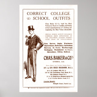 Affiches Publicité vintage Chas Baker Vêtements de 1920