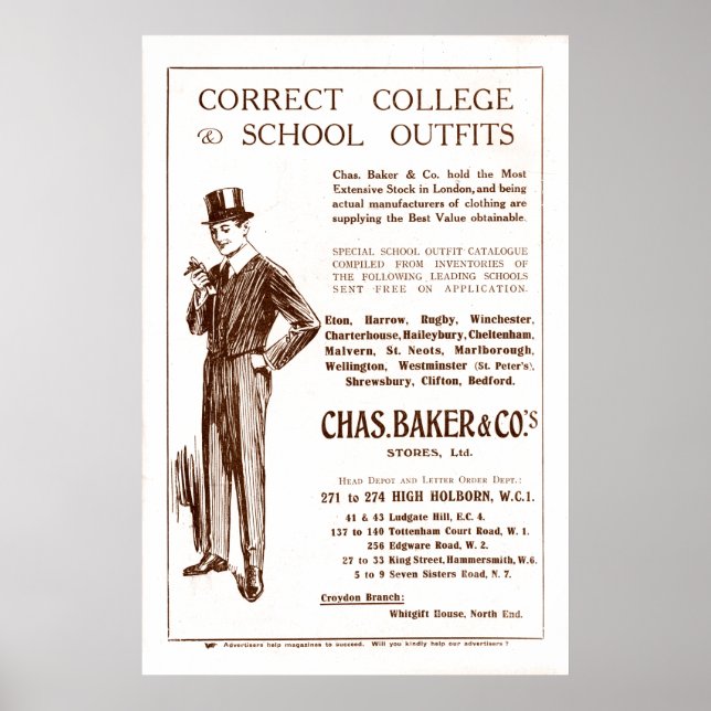 Affiches Publicité vintage Chas Baker Vêtements de 1920 (Devant)