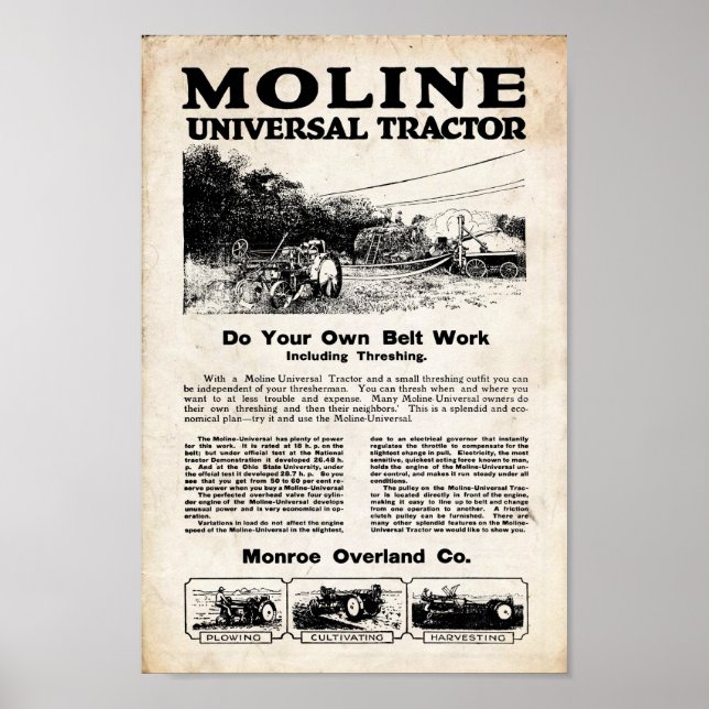 Affiches Publicité vintage de tracteur (Devant)