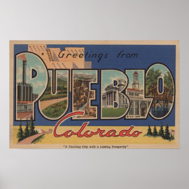 Affiches Pueblo, Colorado - Grandes Lettres Scènes 2 (Devant)