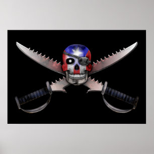 Affiches Puerto Rican Flag - Skull and Crossed Swords