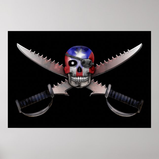 Affiches Puerto Rican Flag - Skull and Crossed Swords (Devant)