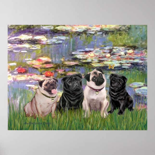 Affiches Pugs (Quatre) - Lilies2 (Devant)