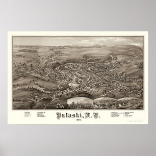 Affiches Pulaski, carte panoramique de NY - 1885