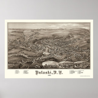 Affiches Pulaski, NY Carte panoramique - 1885