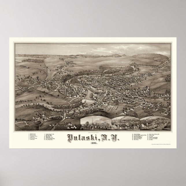 Affiches Pulaski, NY Carte panoramique - 1885 (Devant)
