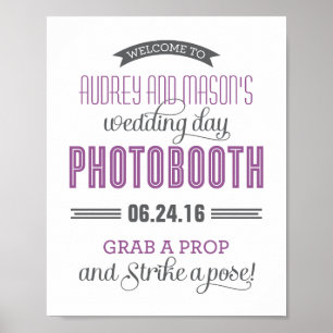 Affiches Purple Gray Custom Wedding Photo Booth Sign