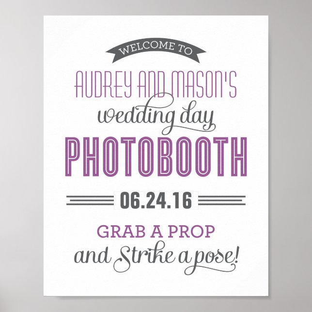 Affiches Purple Gray Custom Wedding Photo Booth Sign (Devant)