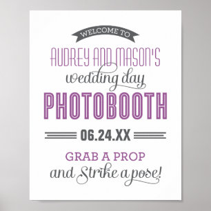 Affiches Purple Gray Custom Wedding Photo Booth Sign