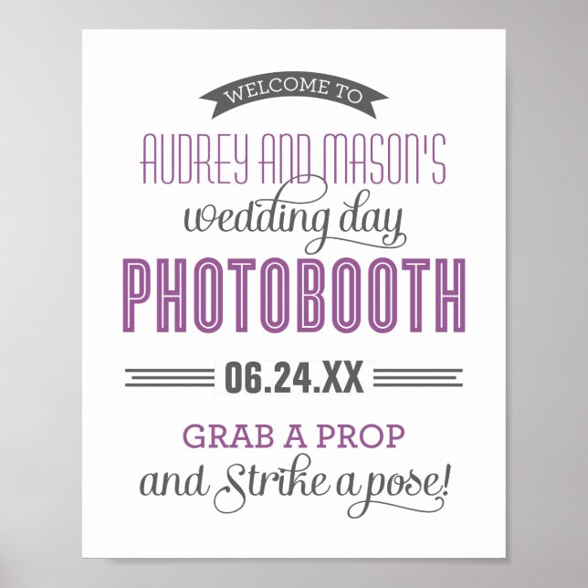 Affiches Purple Gray Custom Wedding Photo Booth Sign (Devant)