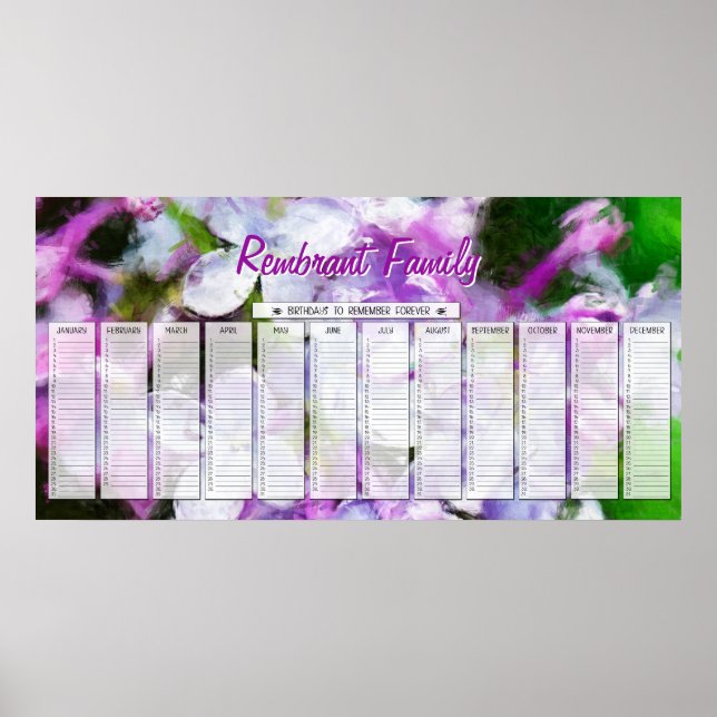 Affiches Purple Lilac Custom Family Calendrier d'anniversai (Devant)
