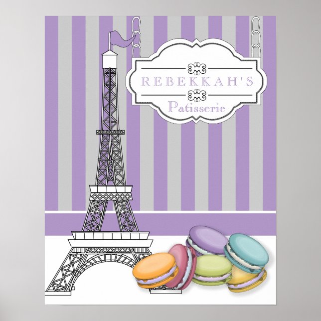 Affiches Purple Paris Macarons Eiffel Tower Monogram (Devant)
